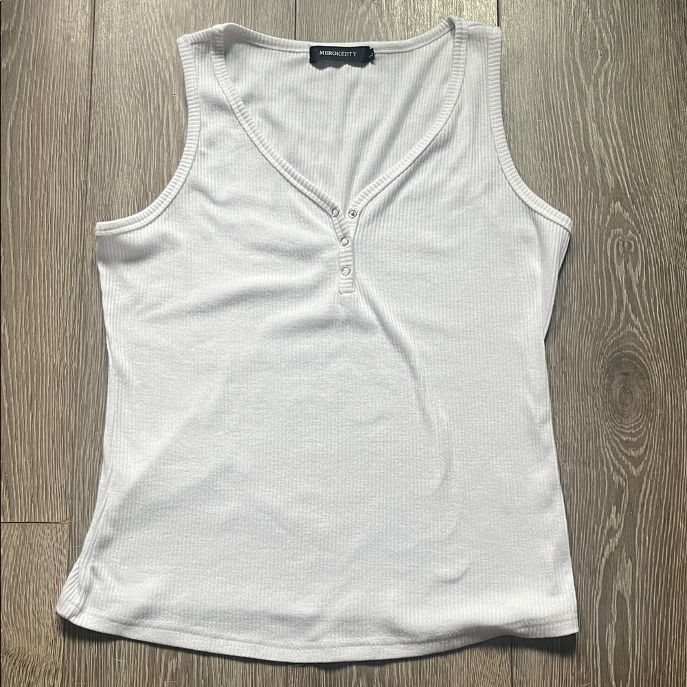 Women's White Ribbed Tank Top